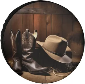 Cowboy Black Hat Western Boots Spare Tire Cover Weatherproof Wheel Cover Waterproof Dust-Proof Wheel Protectors Fits Tire Diameters 24-36 Inches Universal Tire Covers for Trailers Rv Camper Suv 28inch