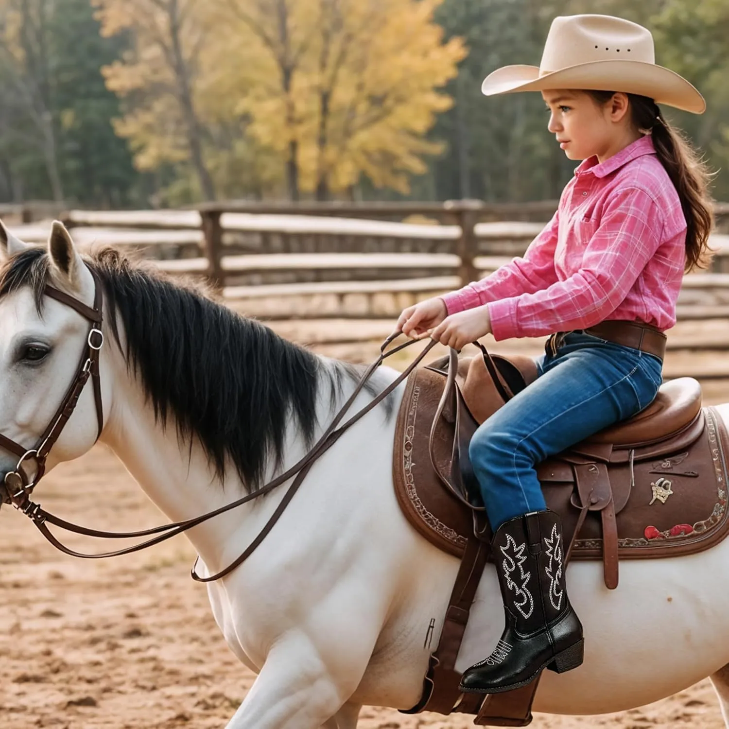 Cowboy Boots for Girls Pointed Toe Kids Cowgirl Boots Mid Calf Western Youth Cowgirl Boots Horse Riding Party for Toddler Little Big Kids