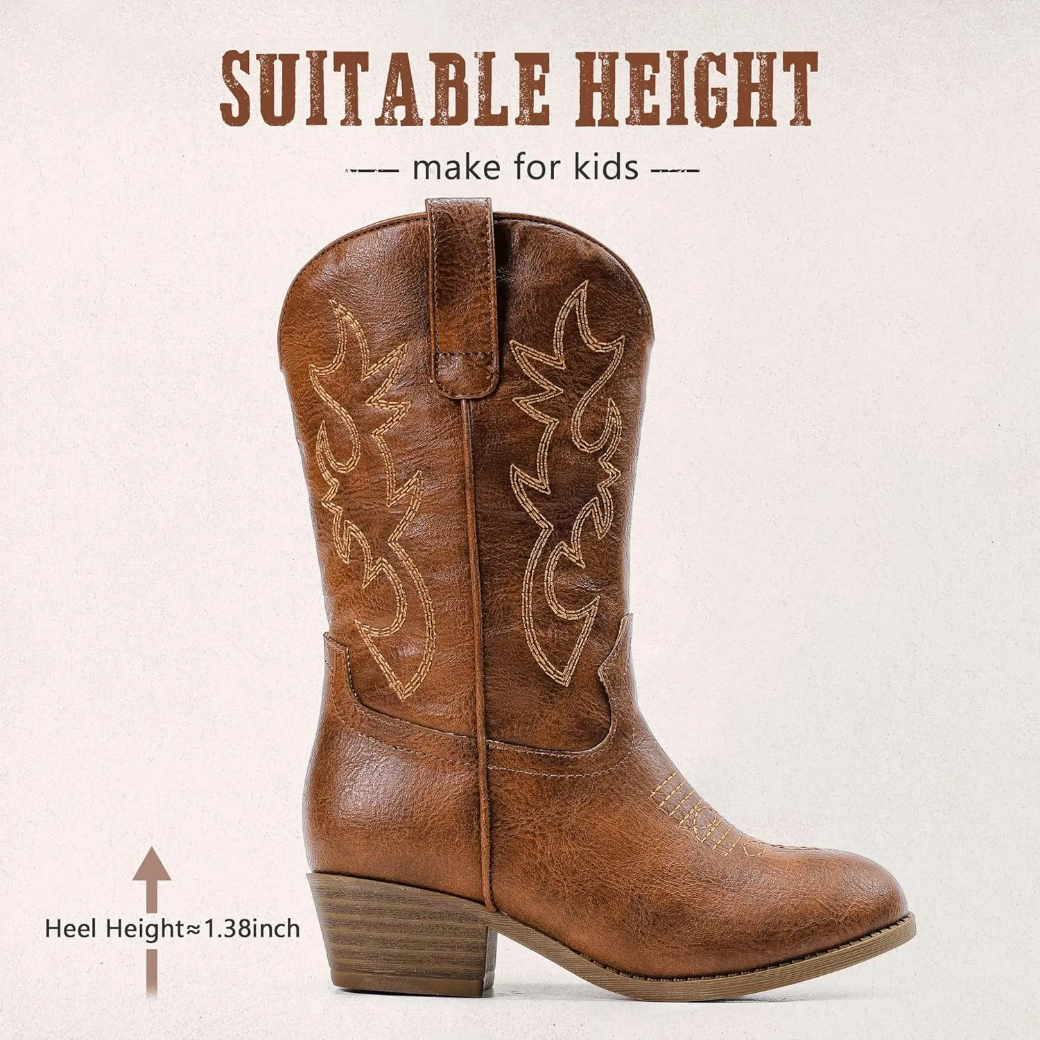 Cowboy Boots for Girls Pointed Toe Kids Cowgirl Boots Mid Calf Western Youth Cowgirl Boots Horse Riding Party for Toddler Little Big Kids