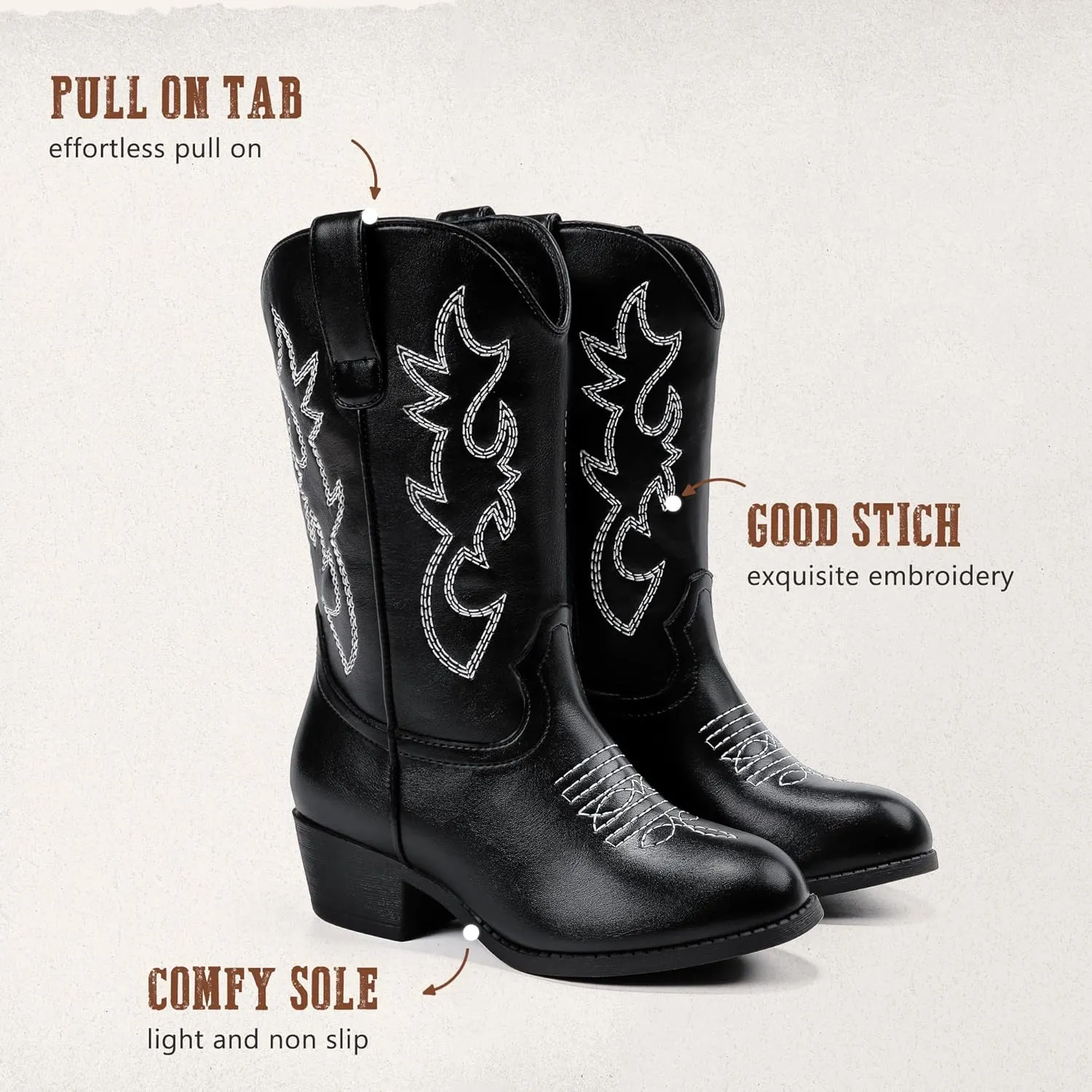 Cowboy Boots for Girls Pointed Toe Kids Cowgirl Boots Mid Calf Western Youth Cowgirl Boots Horse Riding Party for Toddler Little Big Kids