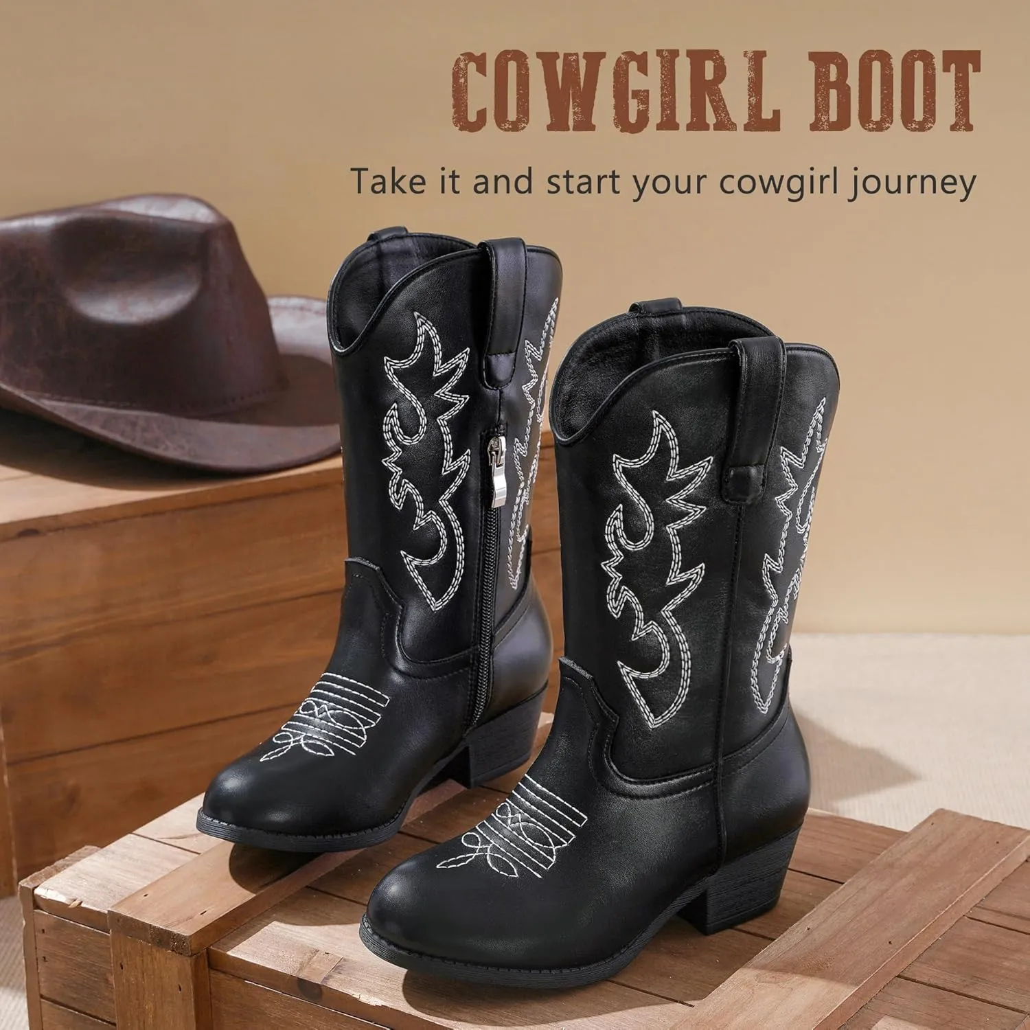 Cowboy Boots for Girls Pointed Toe Kids Cowgirl Boots Mid Calf Western Youth Cowgirl Boots Horse Riding Party for Toddler Little Big Kids