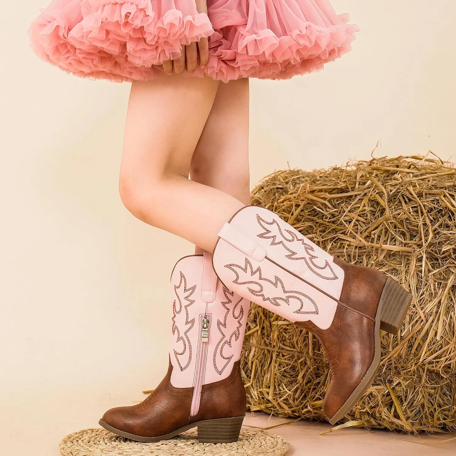 Cowboy Boots for Girls Pointed Toe Kids Cowgirl Boots Mid Calf Western Youth Cowgirl Boots Horse Riding Party for Toddler Little Big Kids