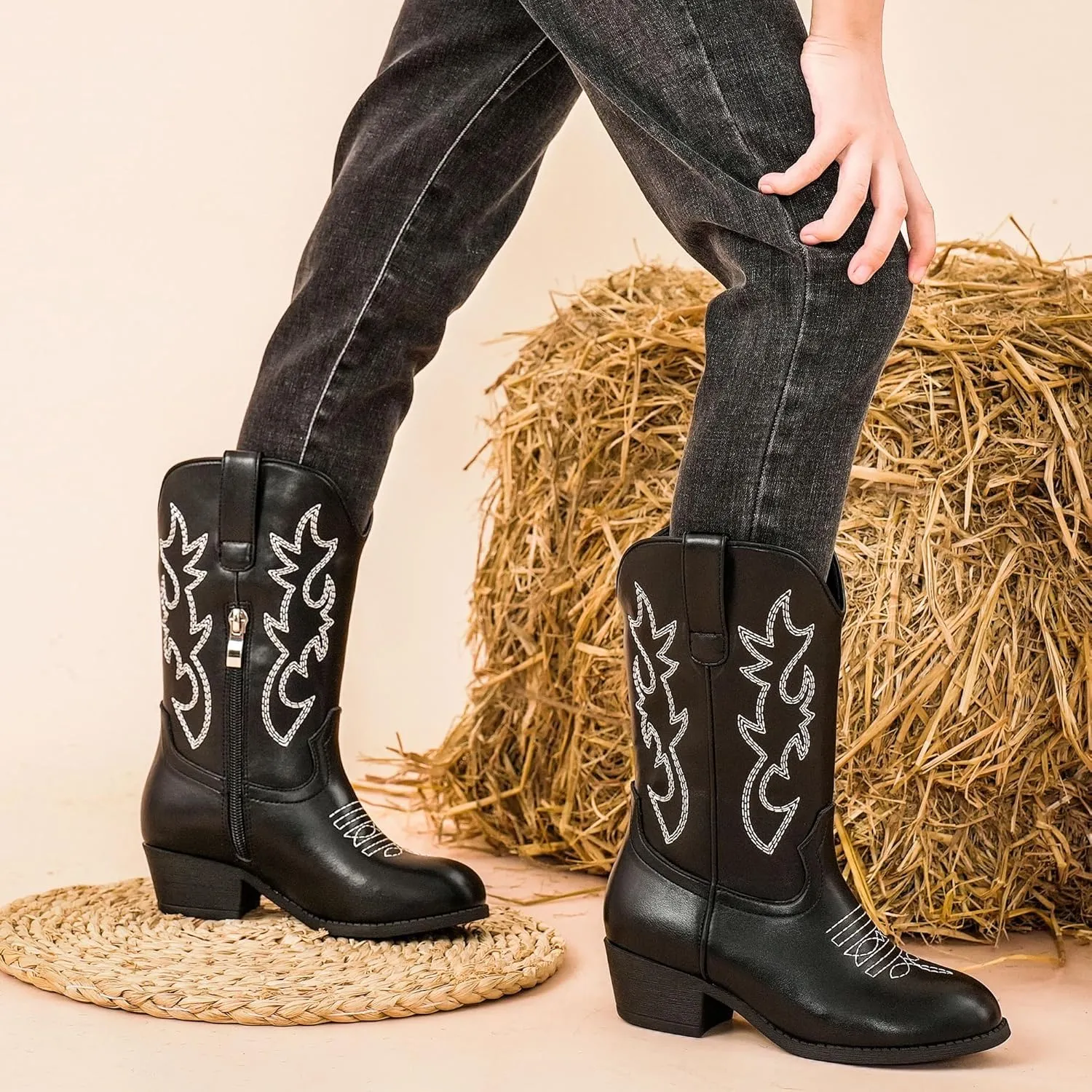 Cowboy Boots for Girls Pointed Toe Kids Cowgirl Boots Mid Calf Western Youth Cowgirl Boots Horse Riding Party for Toddler Little Big Kids
