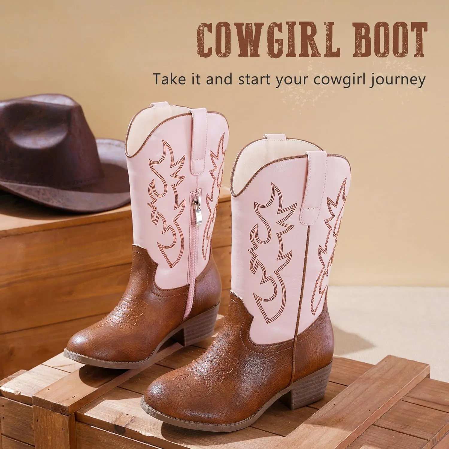 Cowboy Boots for Girls Pointed Toe Kids Cowgirl Boots Mid Calf Western Youth Cowgirl Boots Horse Riding Party for Toddler Little Big Kids