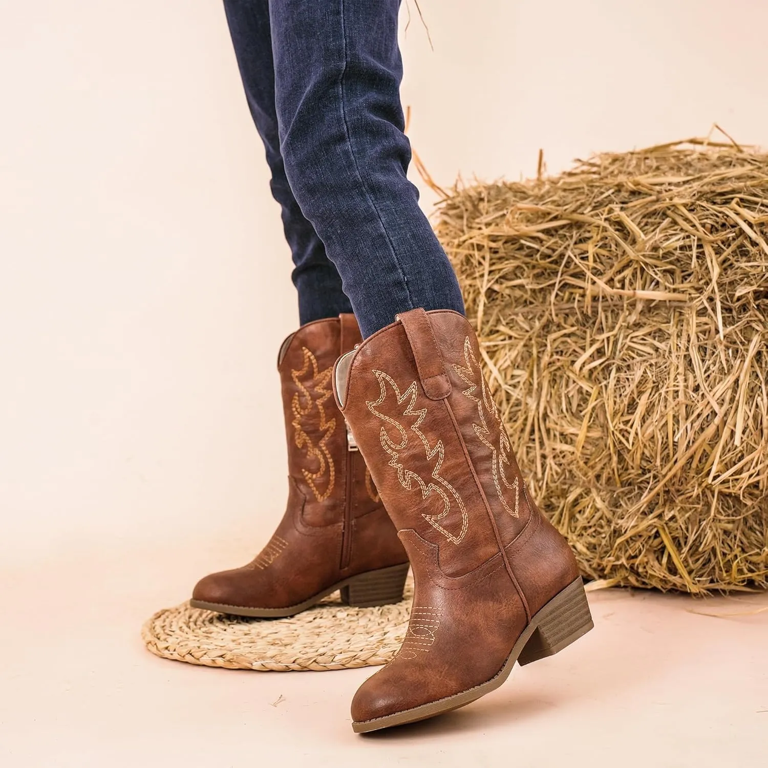 Cowboy Boots for Girls Pointed Toe Kids Cowgirl Boots Mid Calf Western Youth Cowgirl Boots Horse Riding Party for Toddler Little Big Kids