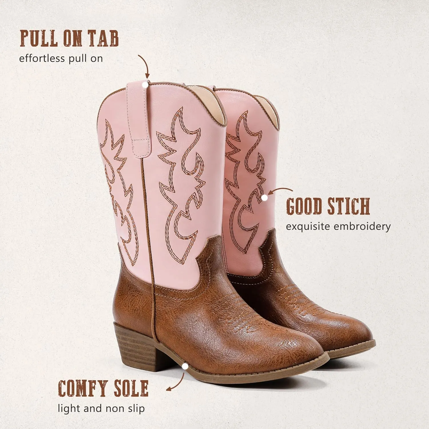 Cowboy Boots for Girls Pointed Toe Kids Cowgirl Boots Mid Calf Western Youth Cowgirl Boots Horse Riding Party for Toddler Little Big Kids