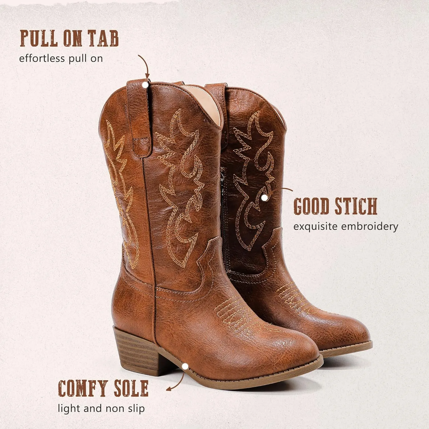 Cowboy Boots for Girls Pointed Toe Kids Cowgirl Boots Mid Calf Western Youth Cowgirl Boots Horse Riding Party for Toddler Little Big Kids