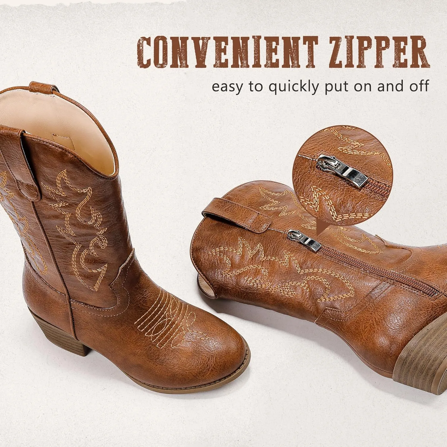 Cowboy Boots for Girls Pointed Toe Kids Cowgirl Boots Mid Calf Western Youth Cowgirl Boots Horse Riding Party for Toddler Little Big Kids