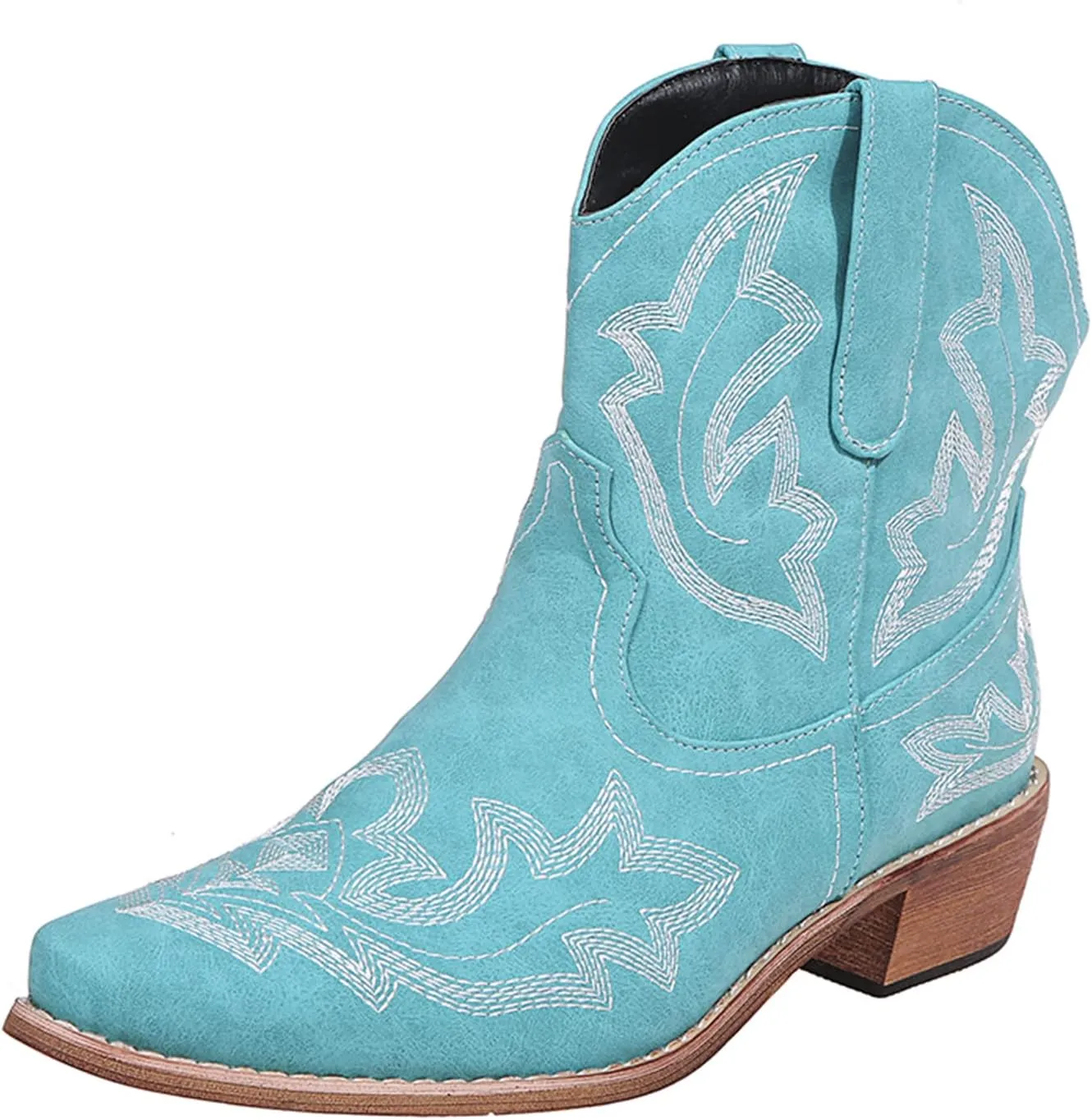 Cowboy Boots for Women Cowgirl Western Ankle Booties Pointed Toe Low Chunky Heel Embroidered Classic Short