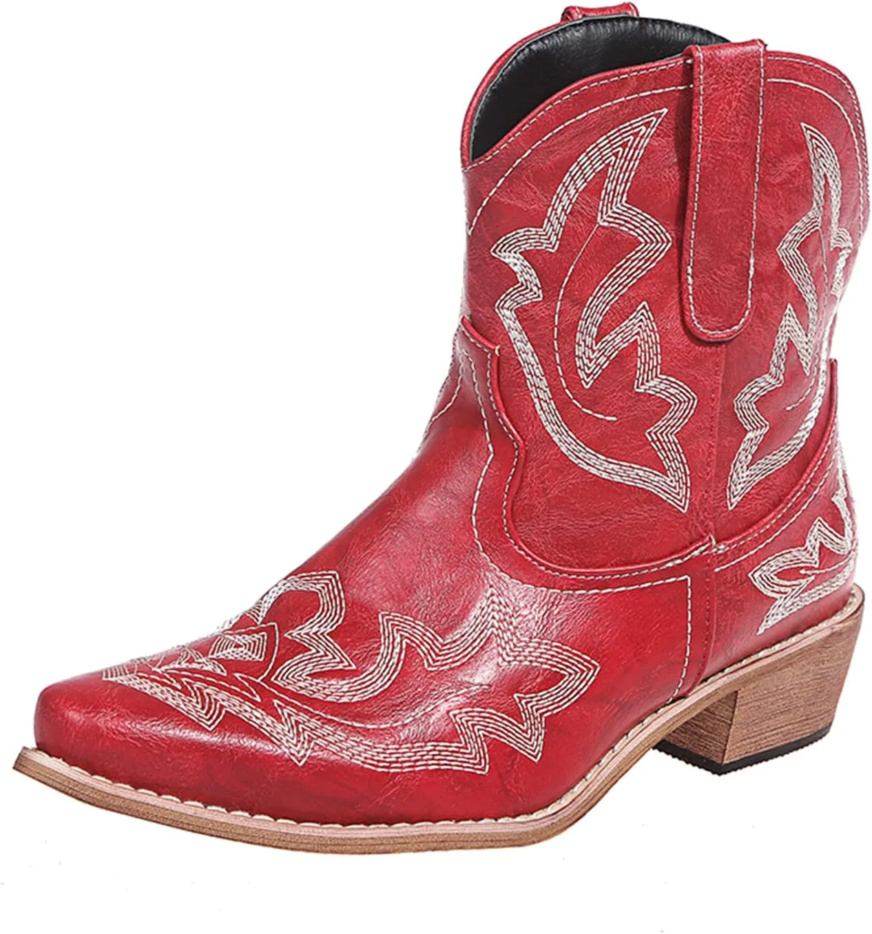 Cowboy Boots for Women Cowgirl Western Ankle Booties Pointed Toe Low Chunky Heel Embroidered Classic Short