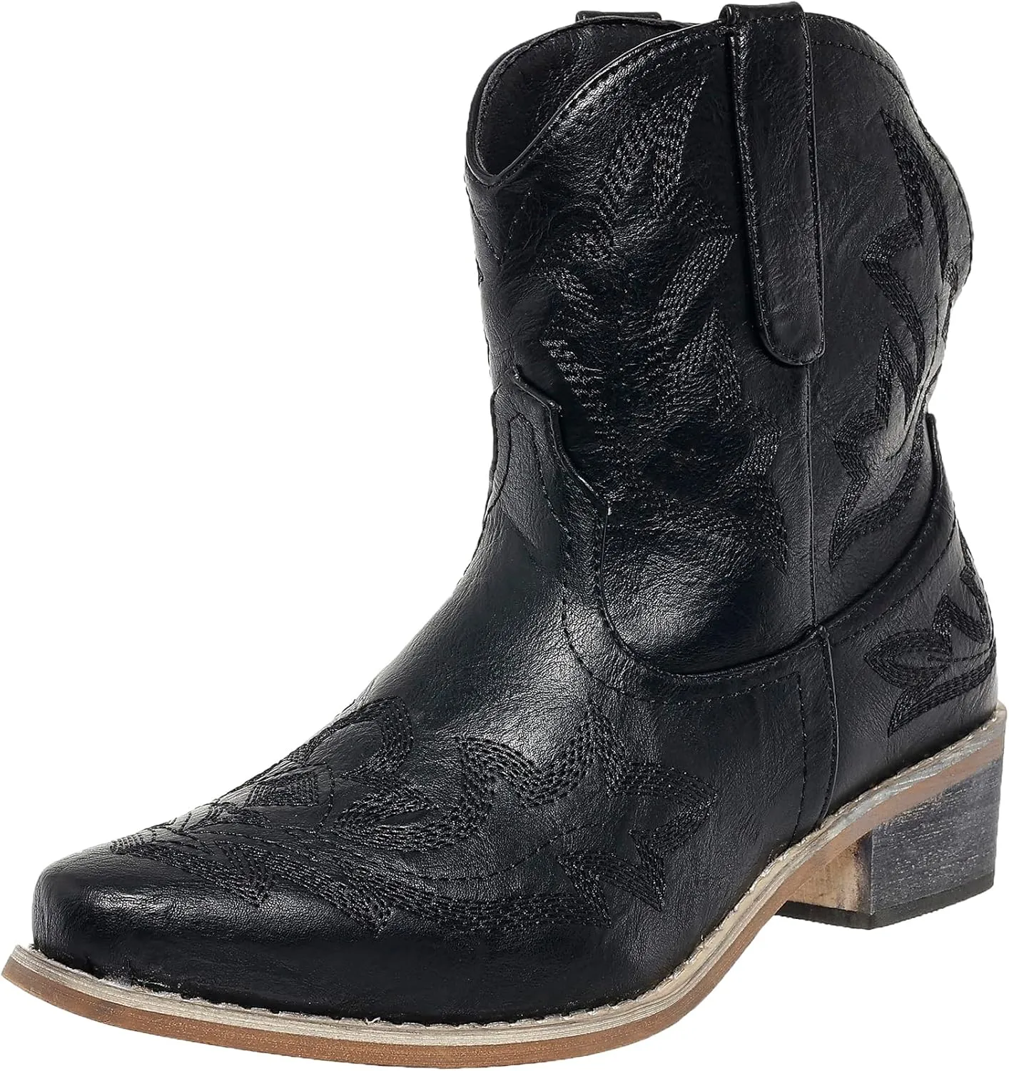 Cowboy Boots for Women Cowgirl Western Ankle Booties Pointed Toe Low Chunky Heel Embroidered Classic Short