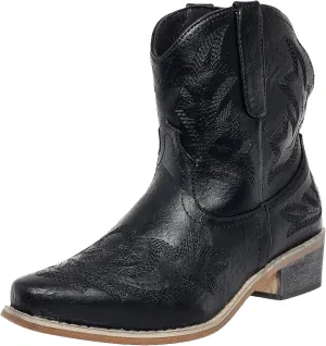 Cowboy Boots for Women Cowgirl Western Ankle Booties Pointed Toe Low Chunky Heel Embroidered Classic Short