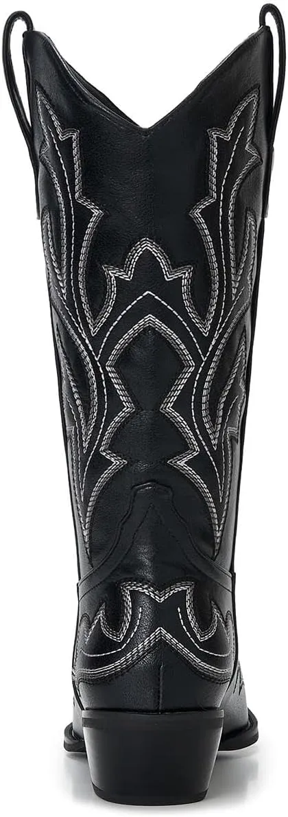 Cowgirl Boots Women – Western Mid-Calf Cowboy Boots with Pointy Toe & 2-Inch Chunky Heel, Embroidered Fashion Boots