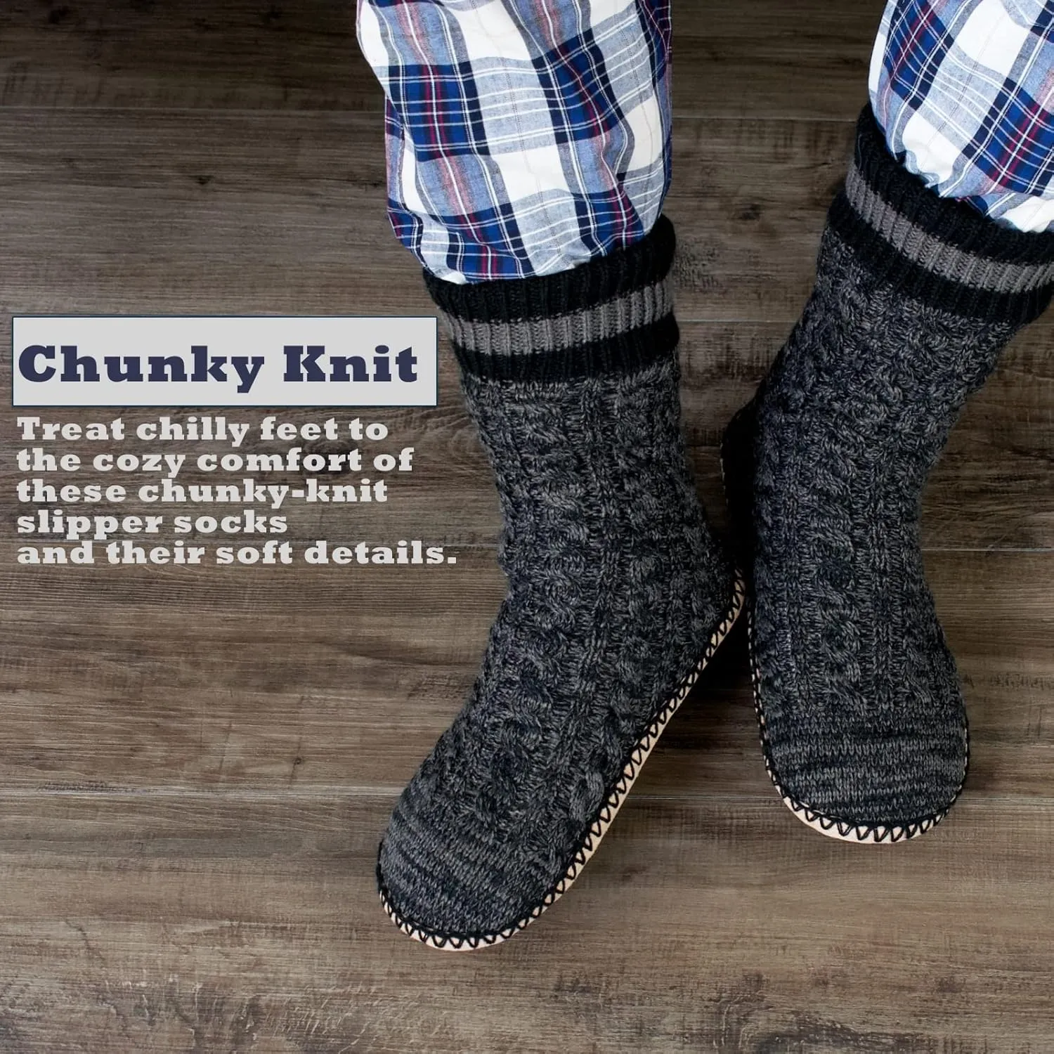 Cozylook Mens Slipper Socks Fleece Lined Non-slip Soles, Winter Soft Thick Cozy Home Boots, Warm Fuzzy House Shoes Indoor