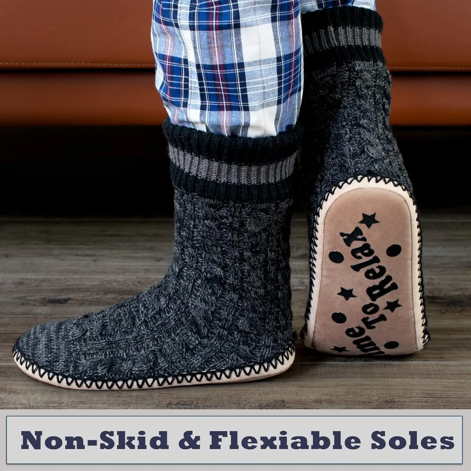 Cozylook Mens Slipper Socks Fleece Lined Non-slip Soles, Winter Soft Thick Cozy Home Boots, Warm Fuzzy House Shoes Indoor