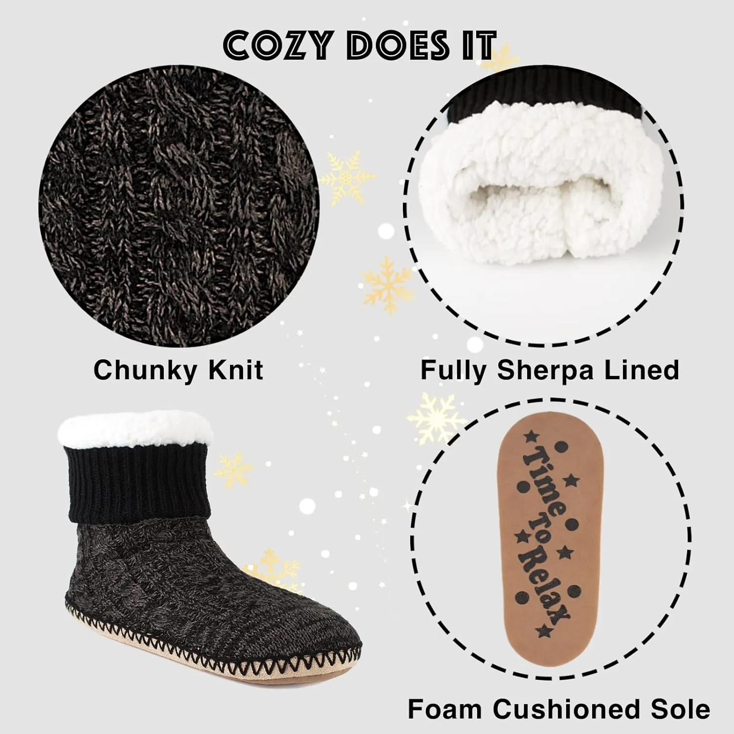 Cozylook Mens Slipper Socks Fleece Lined Non-slip Soles, Winter Soft Thick Cozy Home Boots, Warm Fuzzy House Shoes Indoor