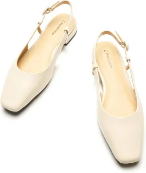 C.Paravano Women's Square Toe Slingback Flats Ankle Strap Casual Shoes Slip-On Sandals Comfortable Flats for Daily Wear