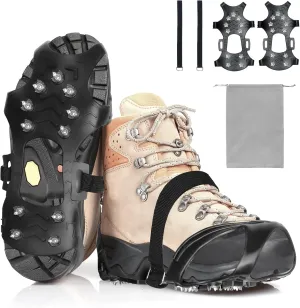 Crampons for Shoes and Boots,11 Steel Spikes Ice Cleats with Straps，Anti Slip Crampons for Hiking,Snow & Ice Walking,Climbing,Ice Fishing