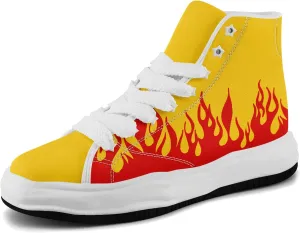 Custom Flame High-Top Platform Sneakers, Fashion Chunky Elevated Canvas Trainers for Streetwear Race Casual Footwear