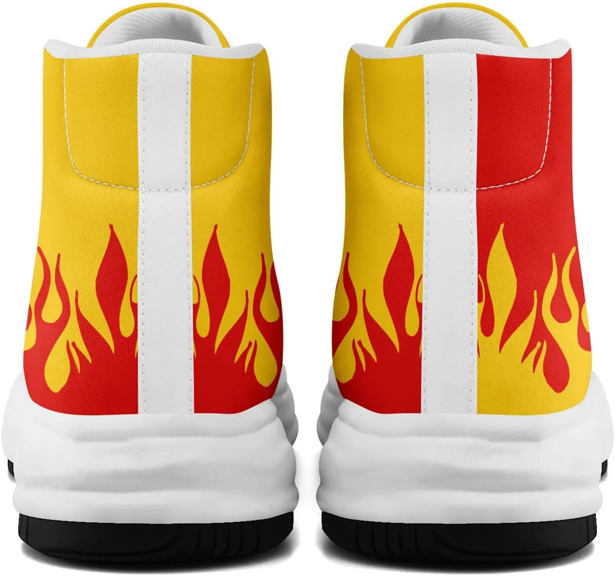 Custom Flame High-Top Platform Sneakers, Fashion Chunky Elevated Canvas Trainers for Streetwear Race Casual Footwear