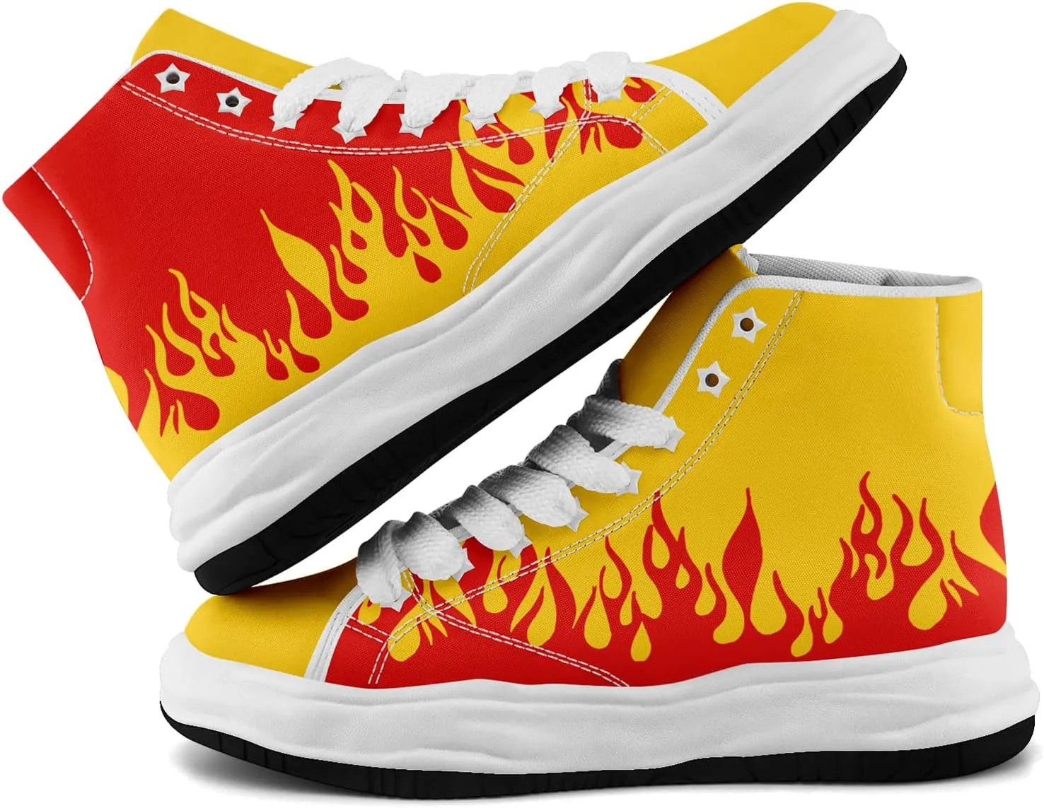 Custom Flame High-Top Platform Sneakers, Fashion Chunky Elevated Canvas Trainers for Streetwear Race Casual Footwear