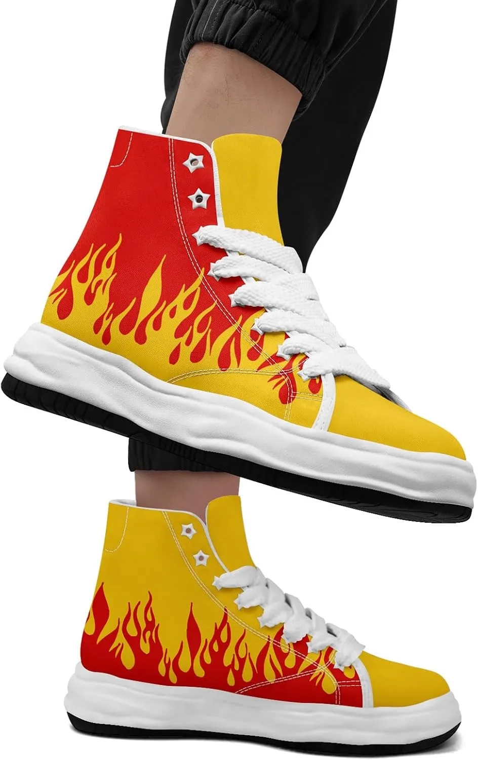 Custom Flame High-Top Platform Sneakers, Fashion Chunky Elevated Canvas Trainers for Streetwear Race Casual Footwear