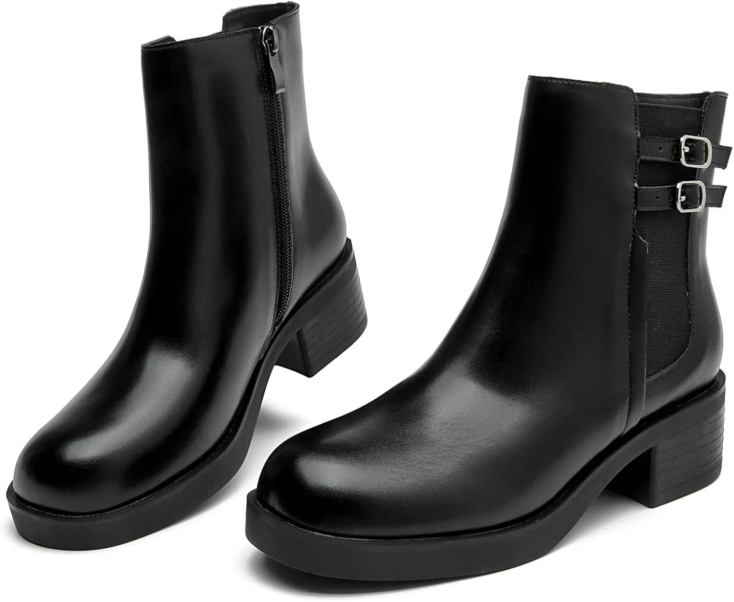 DADAWEN Women's Chelsea Ankle Boots Side Zipper Chunky Block Low Heel Booties Platform Lug Sole Short Boots