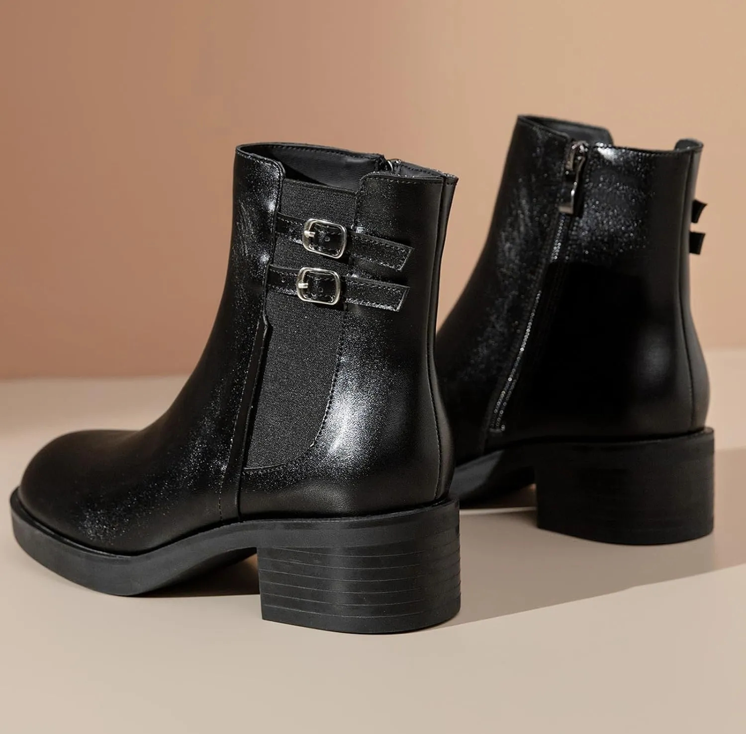 DADAWEN Women's Chelsea Ankle Boots Side Zipper Chunky Block Low Heel Booties Platform Lug Sole Short Boots