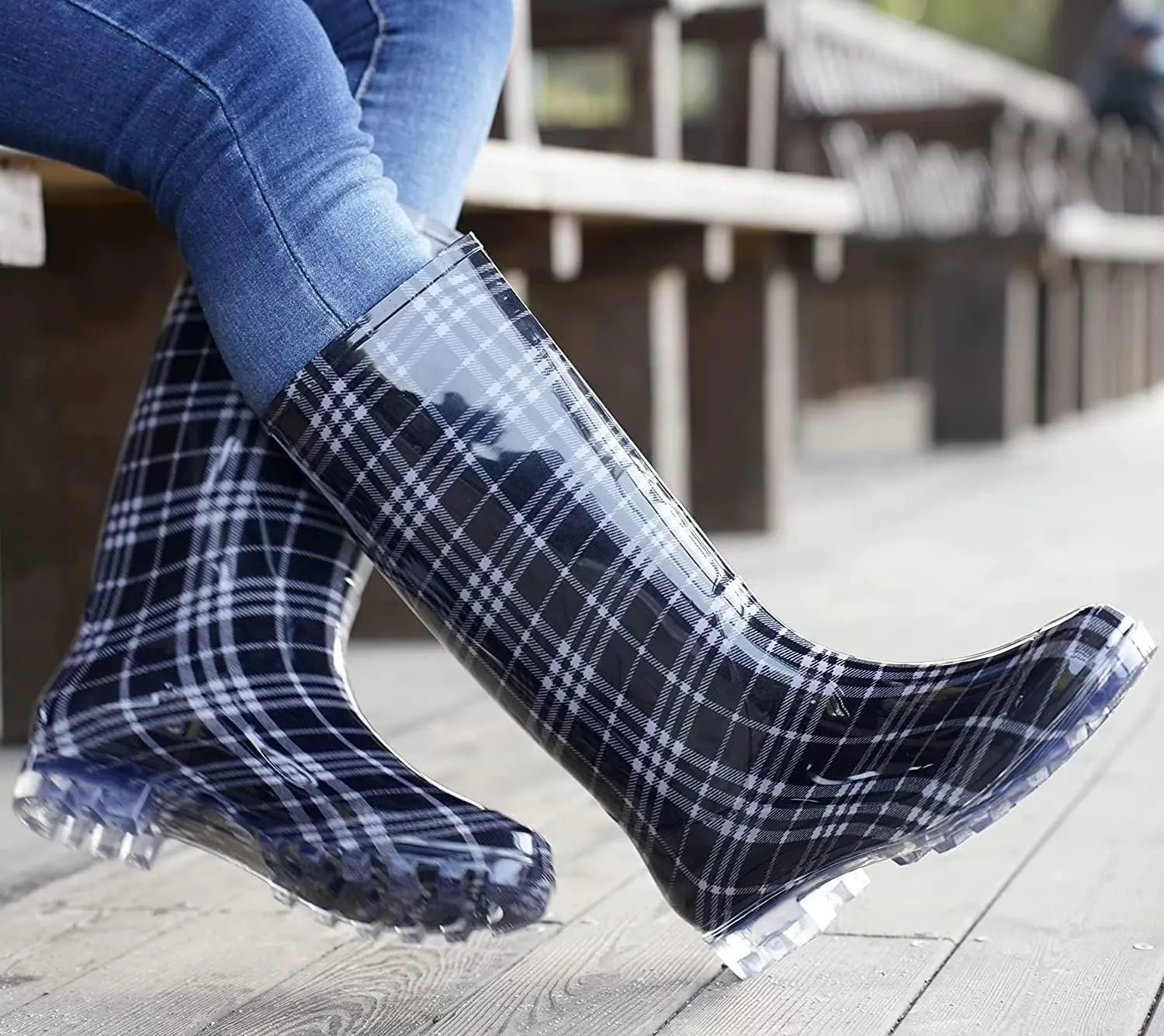 DaeRainy Tall Rain Boots for Women, Knee High Waterproof Slip On Garden Boots