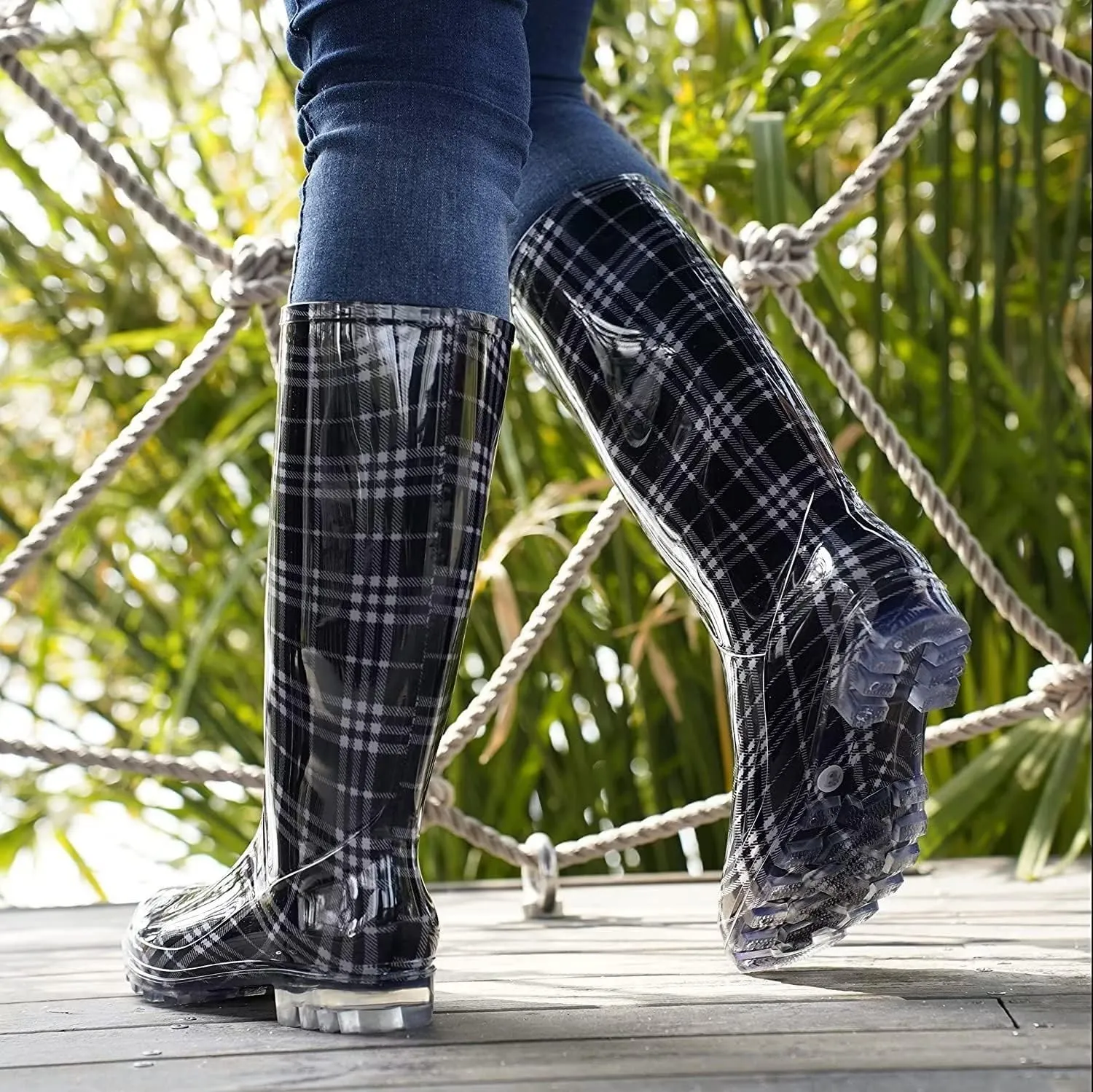 DaeRainy Tall Rain Boots for Women, Knee High Waterproof Slip On Garden Boots