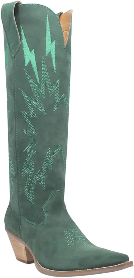 Dingo Womens Thunder Road Embroidered Snip Toe Casual Boots Knee High Mid Heel 2-3" - Black