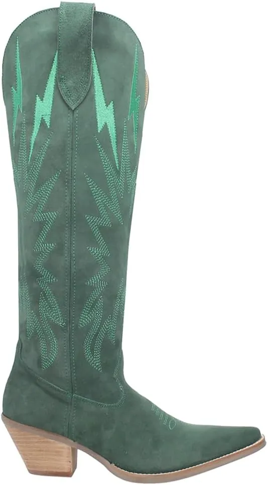 Dingo Womens Thunder Road Embroidered Snip Toe Casual Boots Knee High Mid Heel 2-3" - Black