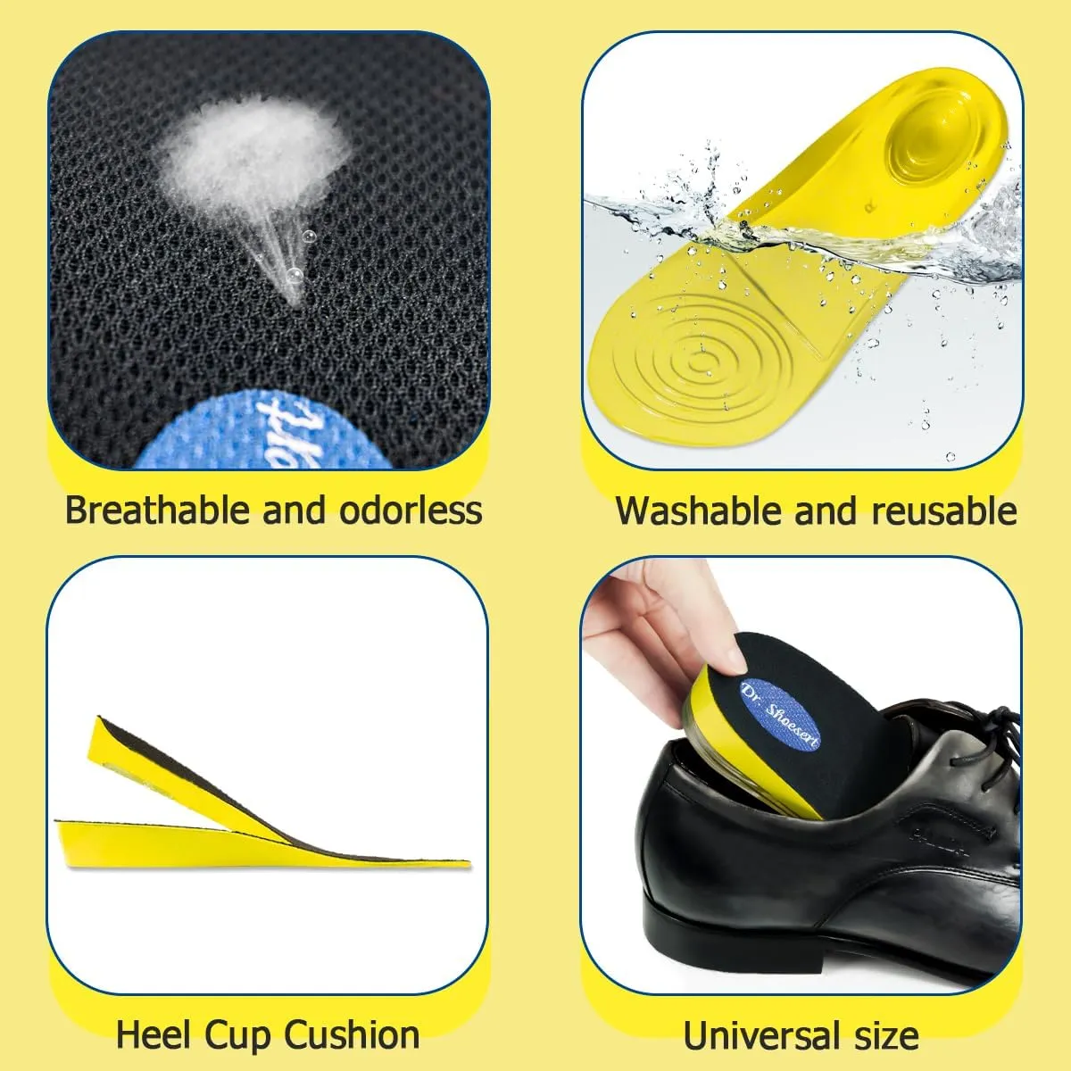 Dr. Shoesert 3-Layer Adjustable Height Increase Insoles, 3/4 Length Shock Absorption Cushion Heel Lift Inserts