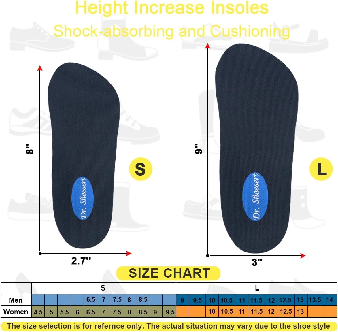 Dr. Shoesert 3-Layer Adjustable Height Increase Insoles, 3/4 Length Shock Absorption Cushion Heel Lift Inserts