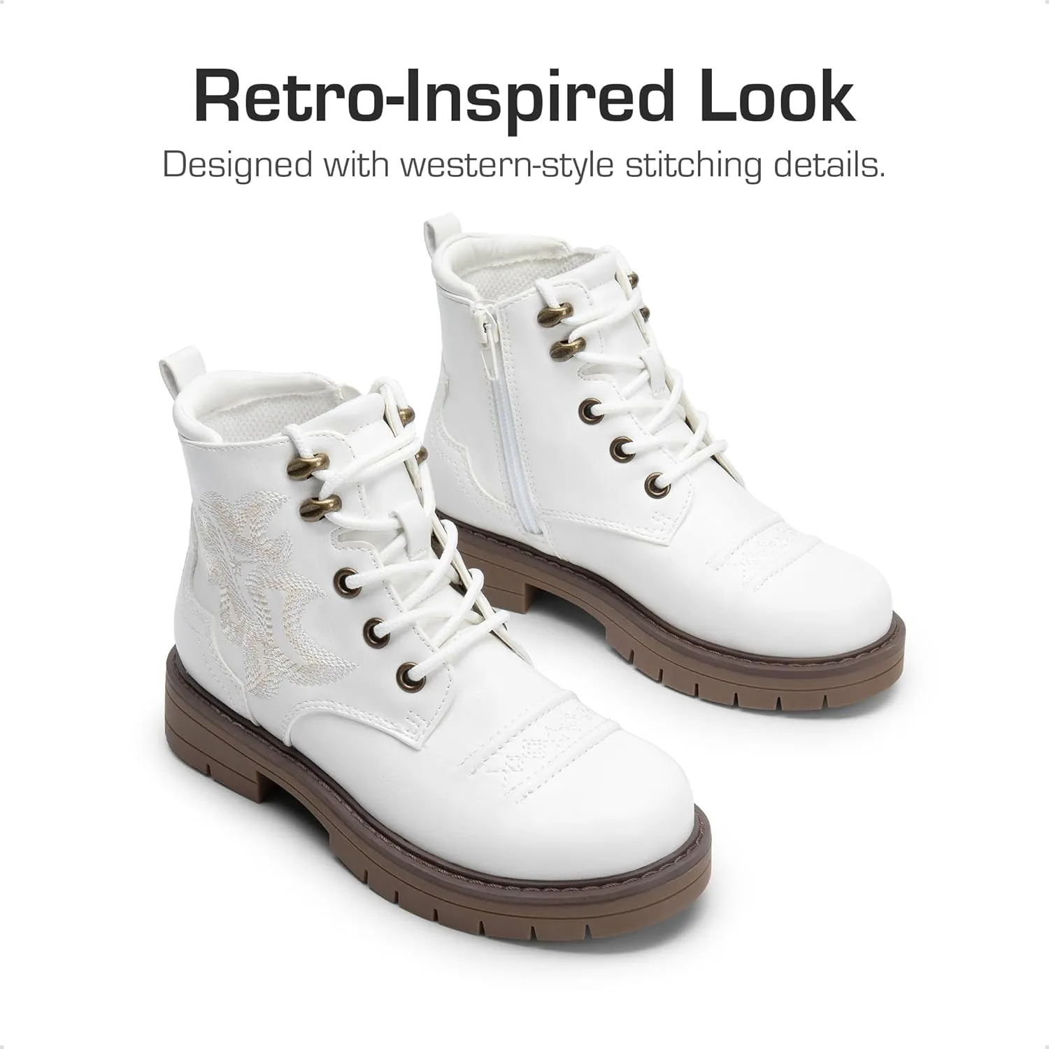 DREAM PAIRS Boys Girls Combat Ankle Boots Cowboy Cowgirl Western Embroidered Side Zipper Booties Toddler/Little Kid/Big Kid