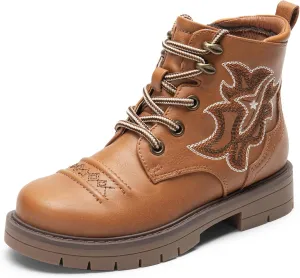 DREAM PAIRS Boys Girls Combat Ankle Boots Cowboy Cowgirl Western Embroidered Side Zipper Booties Toddler/Little Kid/Big Kid