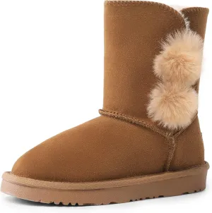 DREAM PAIRS Girls Boots Kids Boys Winter Snow Suede Mid Calf Boots Faux Fur Lined FuzzyChic Kid's Lolly for Little Kid/Big Kid