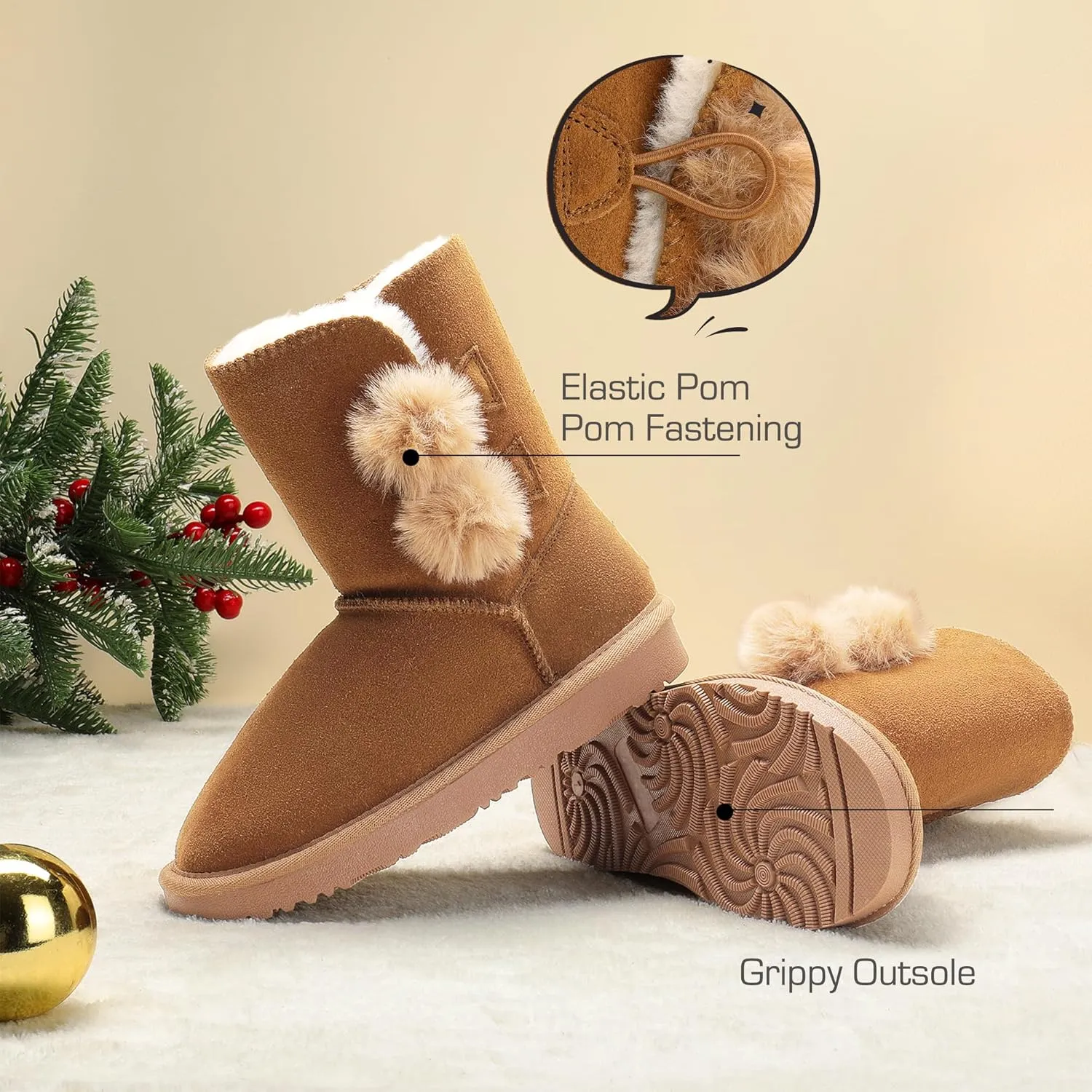 DREAM PAIRS Girls Boots Kids Boys Winter Snow Suede Mid Calf Boots Faux Fur Lined FuzzyChic Kid's Lolly for Little Kid/Big Kid