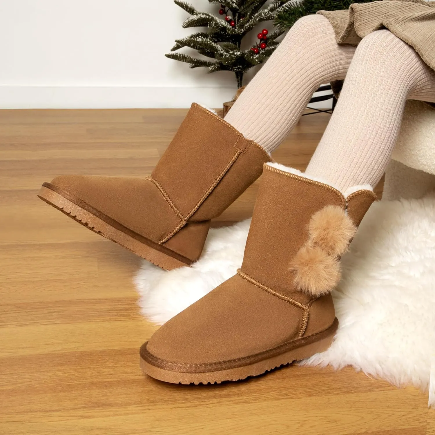 DREAM PAIRS Girls Boots Kids Boys Winter Snow Suede Mid Calf Boots Faux Fur Lined FuzzyChic Kid's Lolly for Little Kid/Big Kid