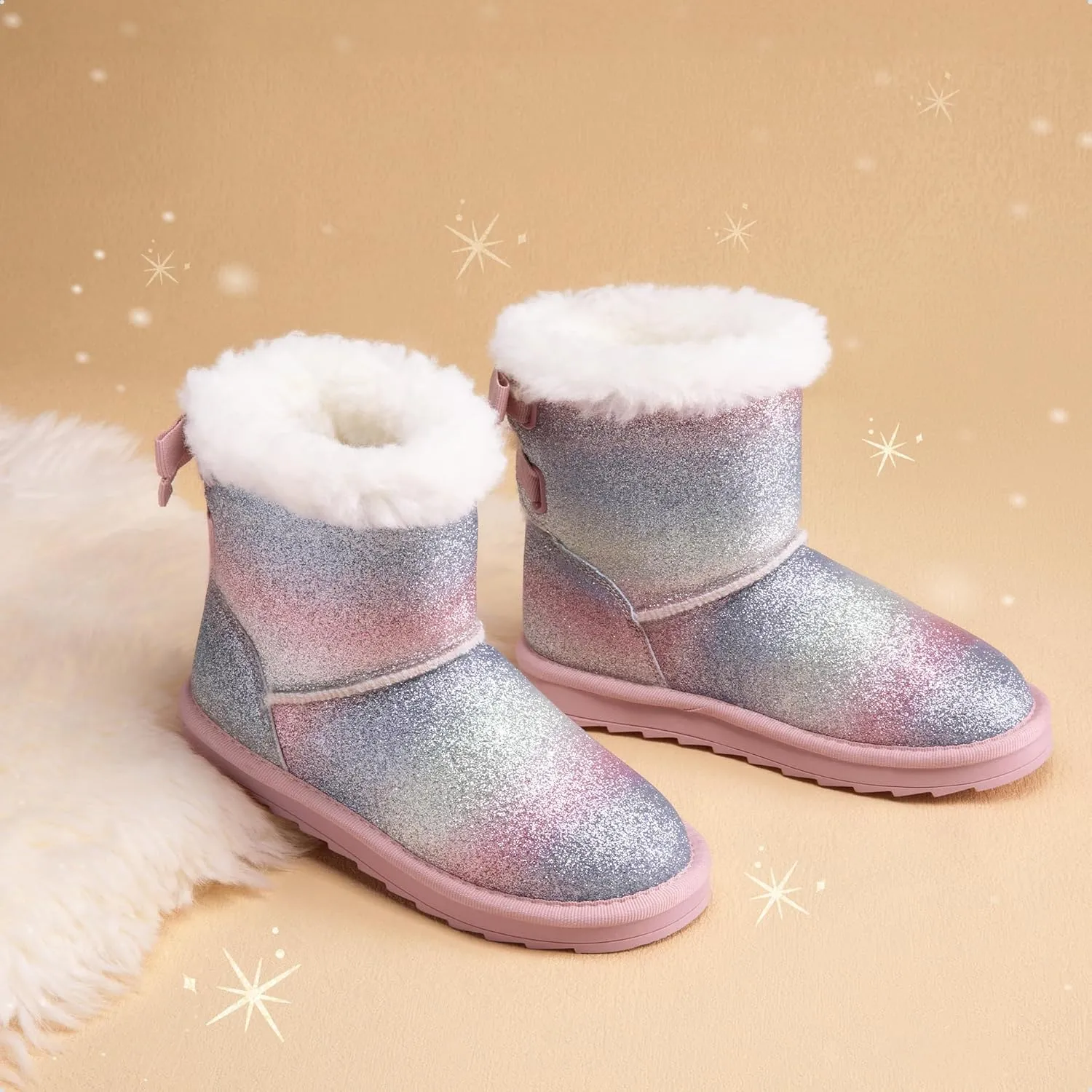 DREAM PAIRS Girls Boots Kids Winter Faux Fur Warm Snow Ankle FuzzyChic Kid's Bow Boots for Toddler/Little Kid