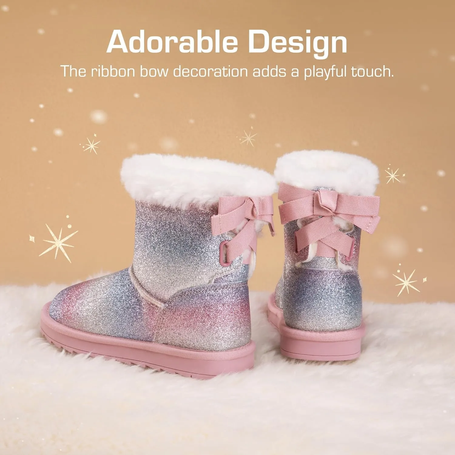 DREAM PAIRS Girls Boots Kids Winter Faux Fur Warm Snow Ankle FuzzyChic Kid's Bow Boots for Toddler/Little Kid