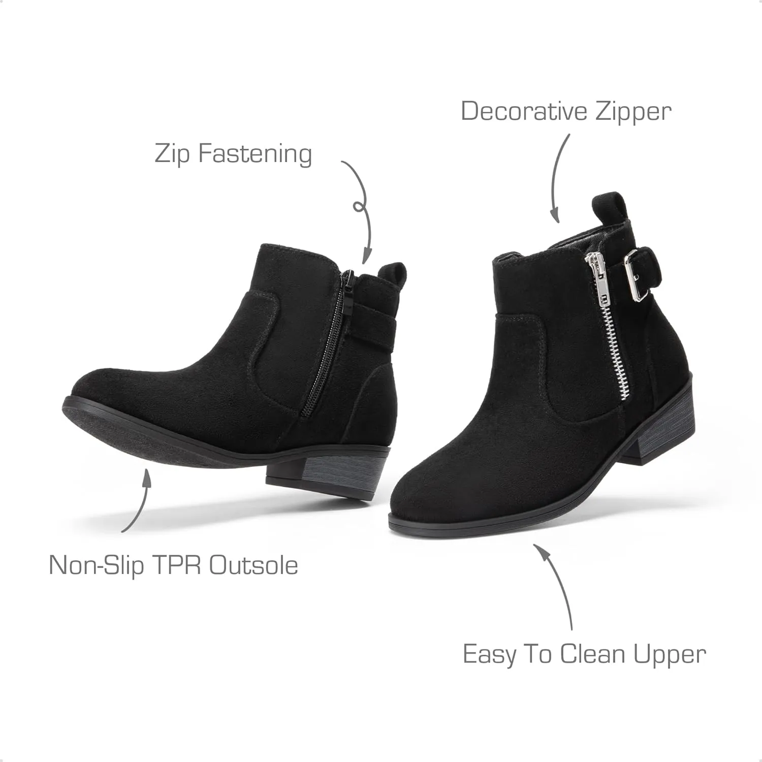 DREAM PAIRS Girls Boots Low Heel Side Zipper Ankle Booties Little Kid/Big Kid