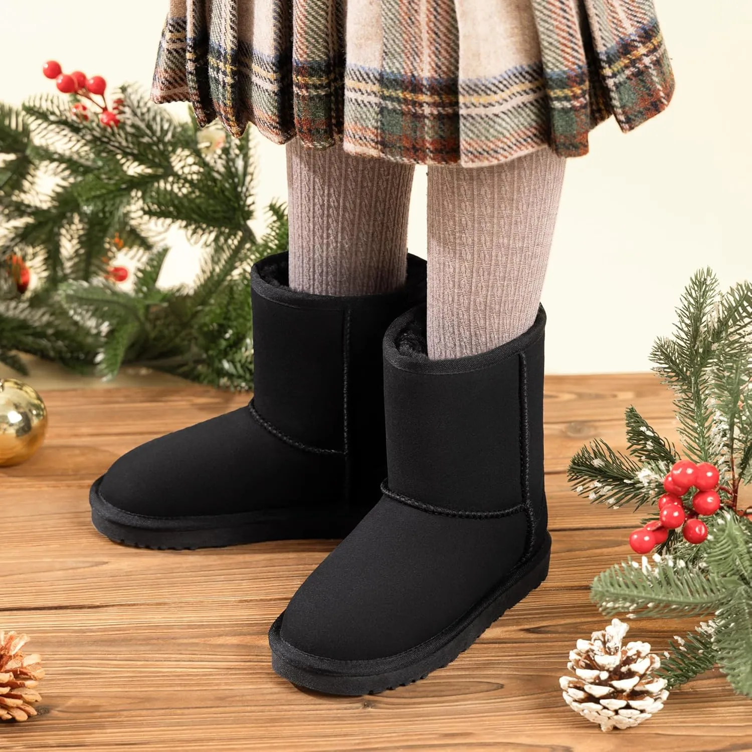 DREAM PAIRS Girls Boys Boots Kids Faux Fur Lined Winter Snow FuzzyClassic Kid's Mid Boot