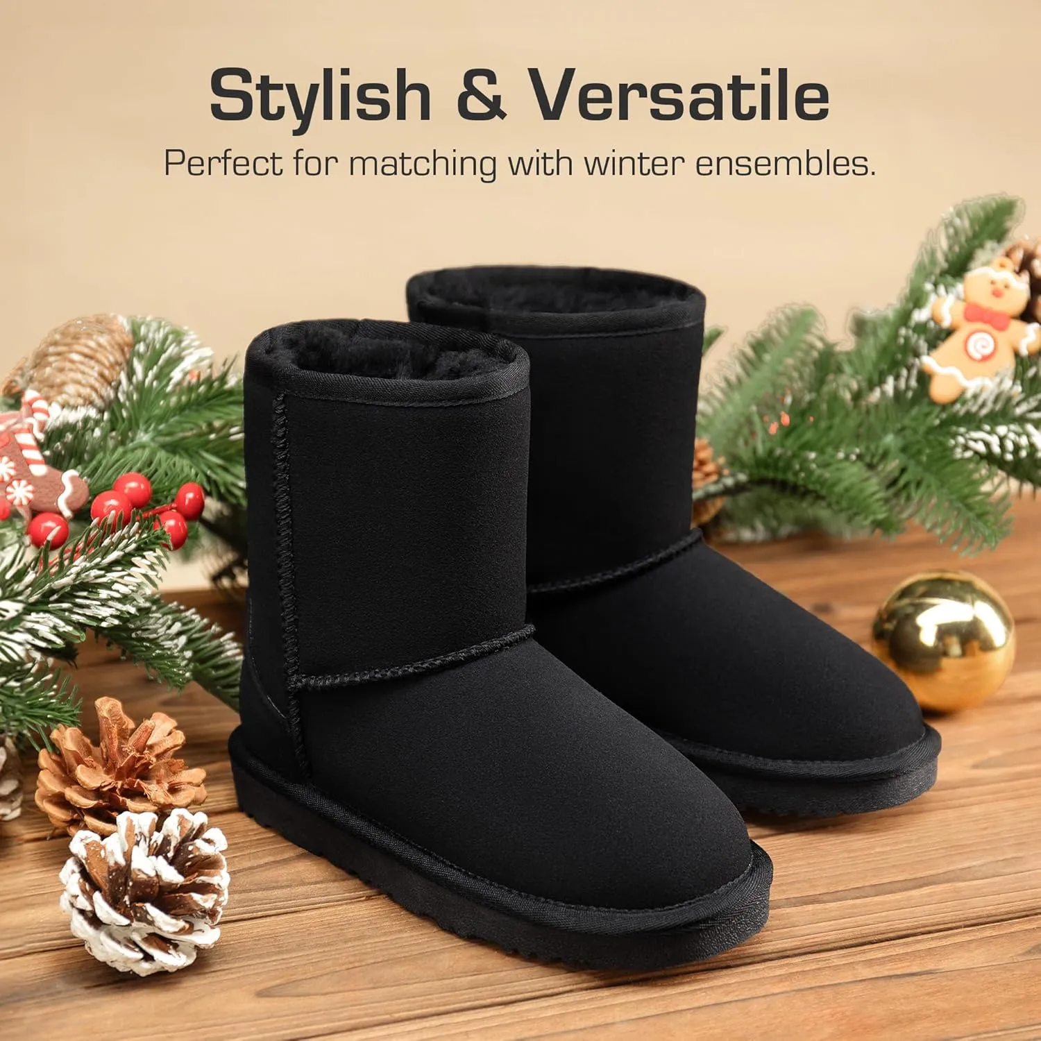 DREAM PAIRS Girls Boys Boots Kids Faux Fur Lined Winter Snow FuzzyClassic Kid's Mid Boot