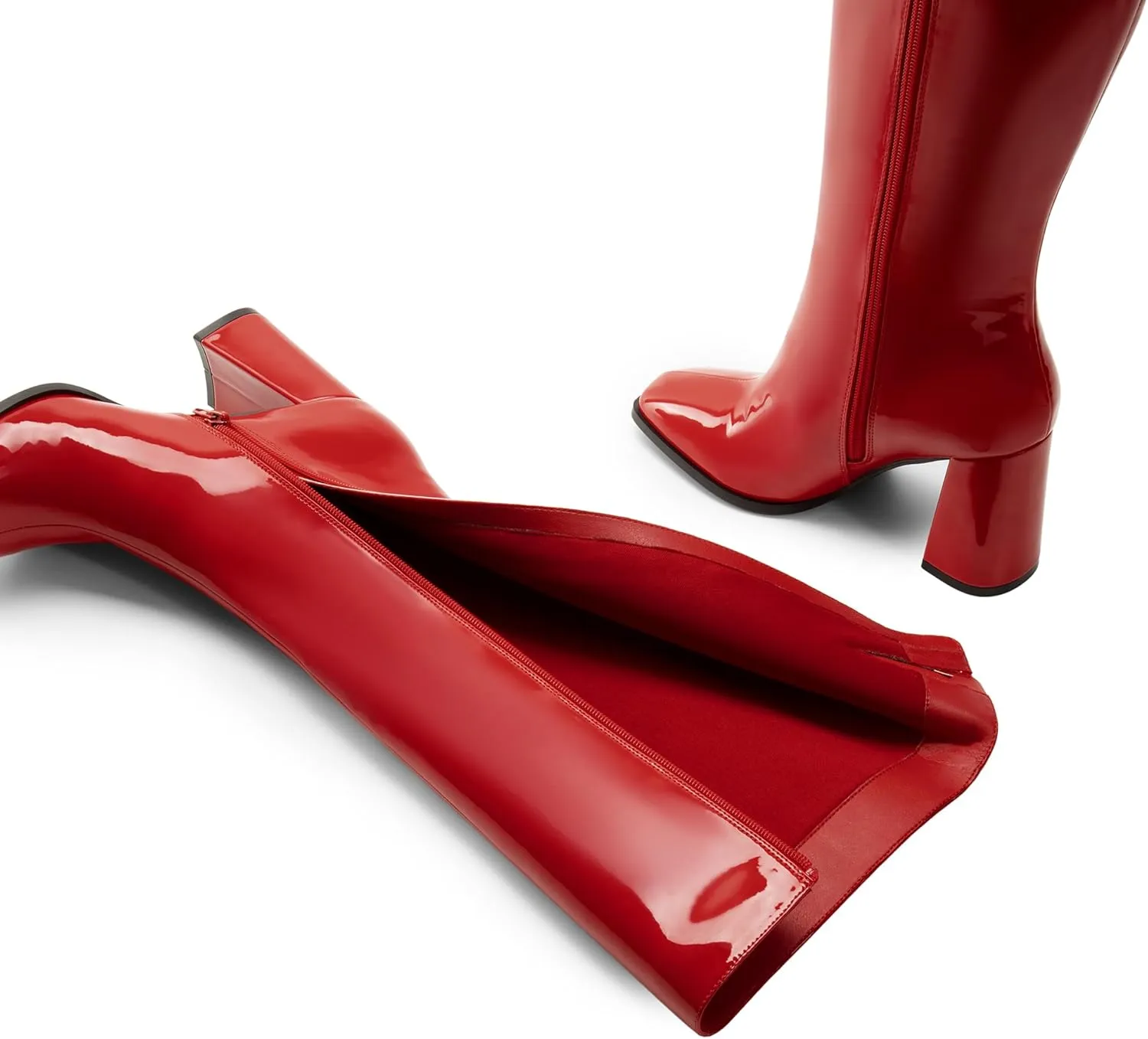 DREAM PAIRS Knee High Boots for Women Square Toe Gogo Chunky Heel with Side Zip