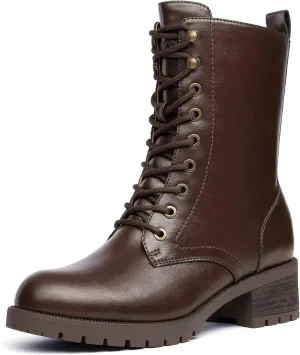 DREAM PAIRS Lace-up Combat Boots Mid-calf Military Winter Boot for Women