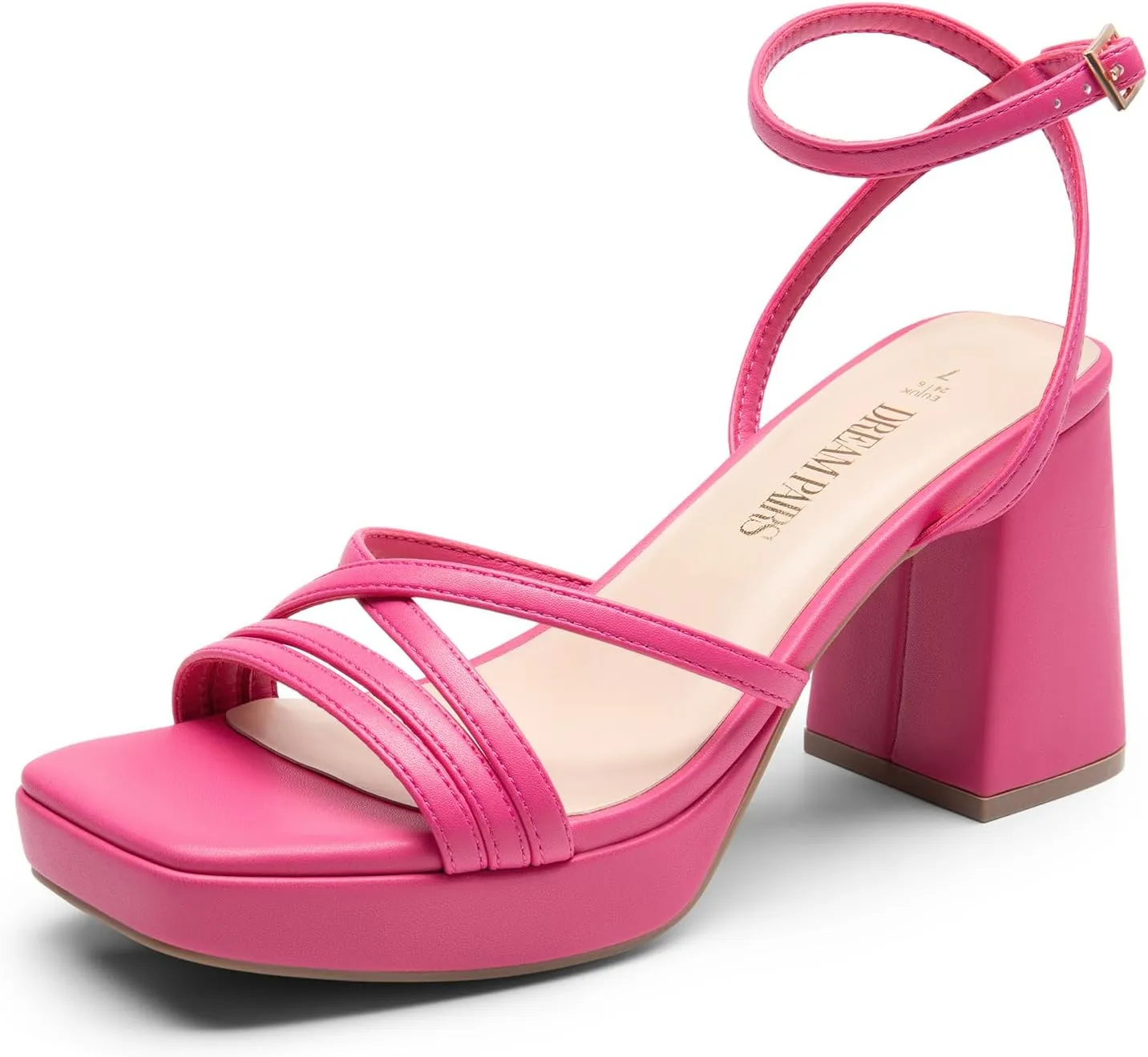 DREAM PAIRS Strappy Heels for Women Platform Chunky High 3-inch Heeled Sandals with Square Open Toe Ankle Buckle for Graduation Party Prom Daily Wedding