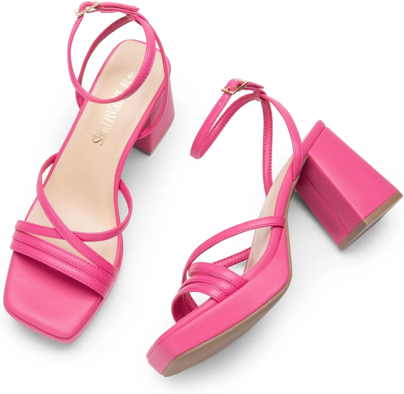 DREAM PAIRS Strappy Heels for Women Platform Chunky High 3-inch Heeled Sandals with Square Open Toe Ankle Buckle for Graduation Party Prom Daily Wedding
