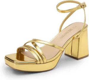 DREAM PAIRS Strappy Heels for Women Platform Chunky High 3-inch Heeled Sandals with Square Open Toe Ankle Buckle for Graduation Party Prom Daily Wedding