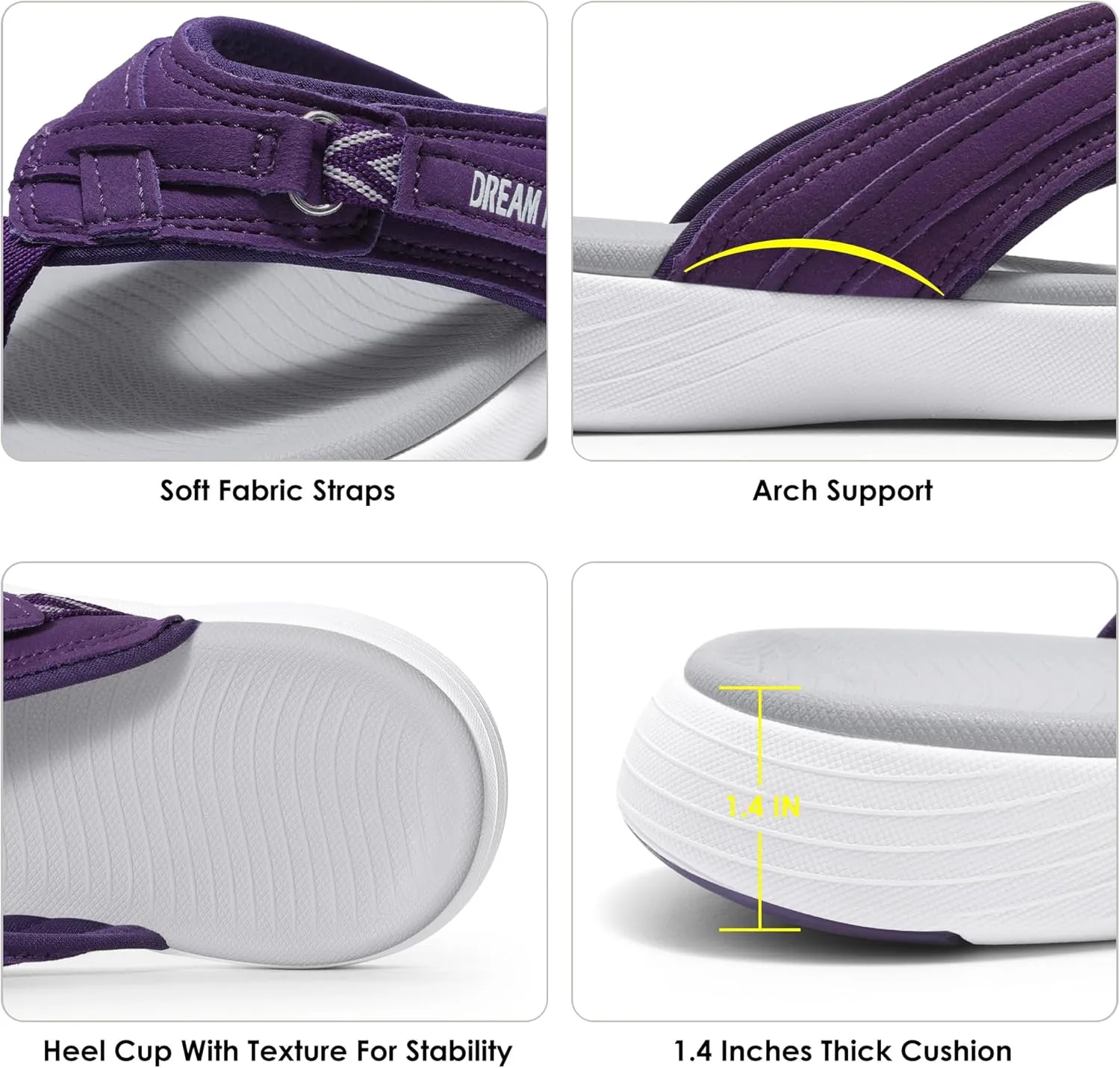 DREAM PAIRS Women's Arch Support Flip Flops Comfortable Thong Sandals